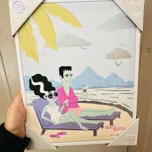 Beachside Relaxation Art Print Frankenstein and bride of Frankenstein